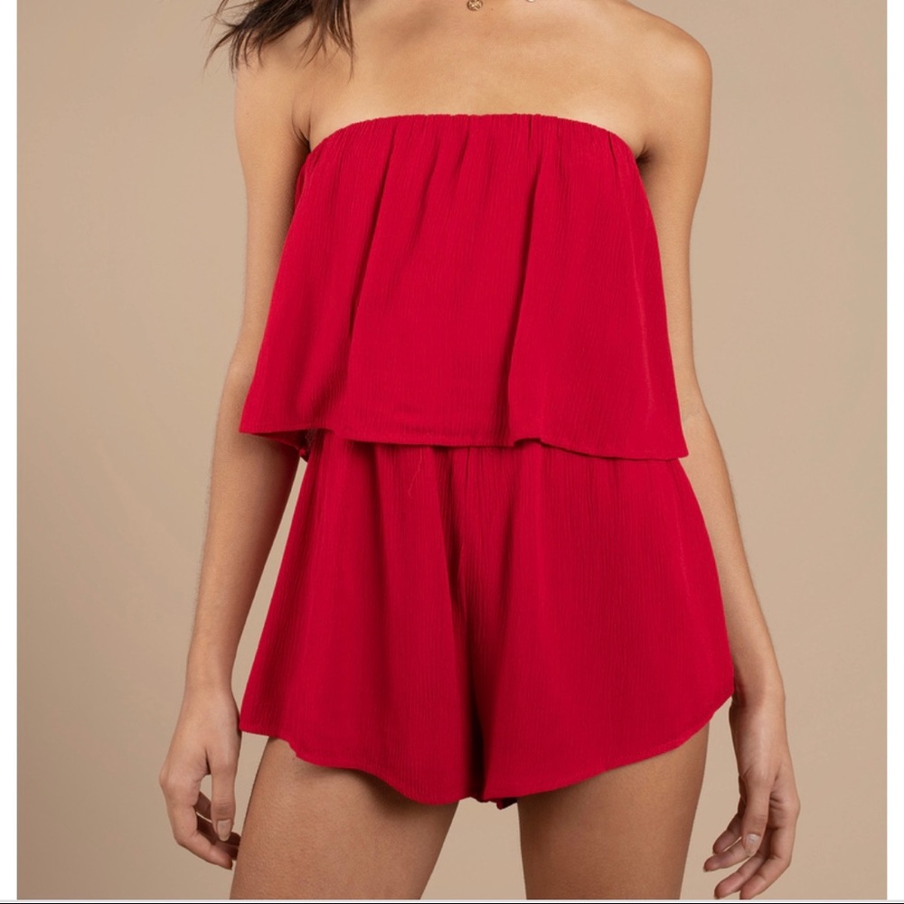 Red strapless romper from Tobi